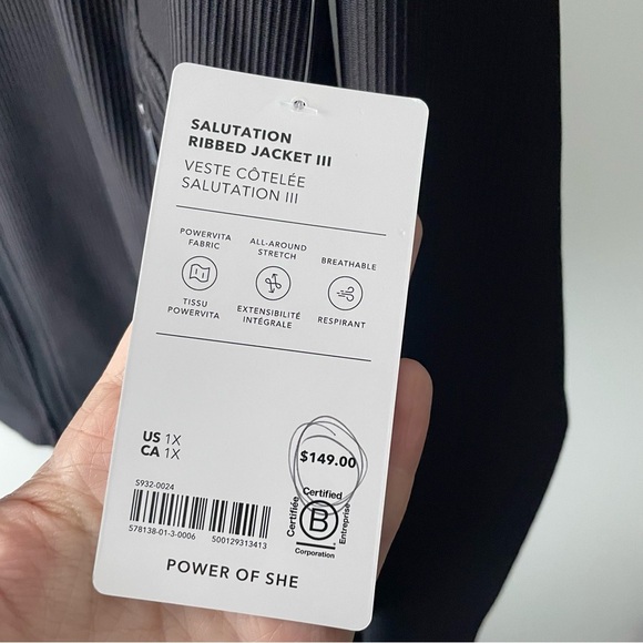 Athleta Salutation Ribbed Jacket III Black Full Zip Plus Size 1X NWT - Picture 3 of 10